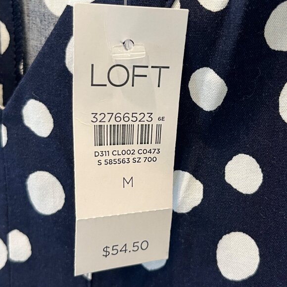 NWT Loft Navy Polka Dot Blouse Peplum Flutter Sleeves Women’s Top Size Medium - Picture 4 of 13